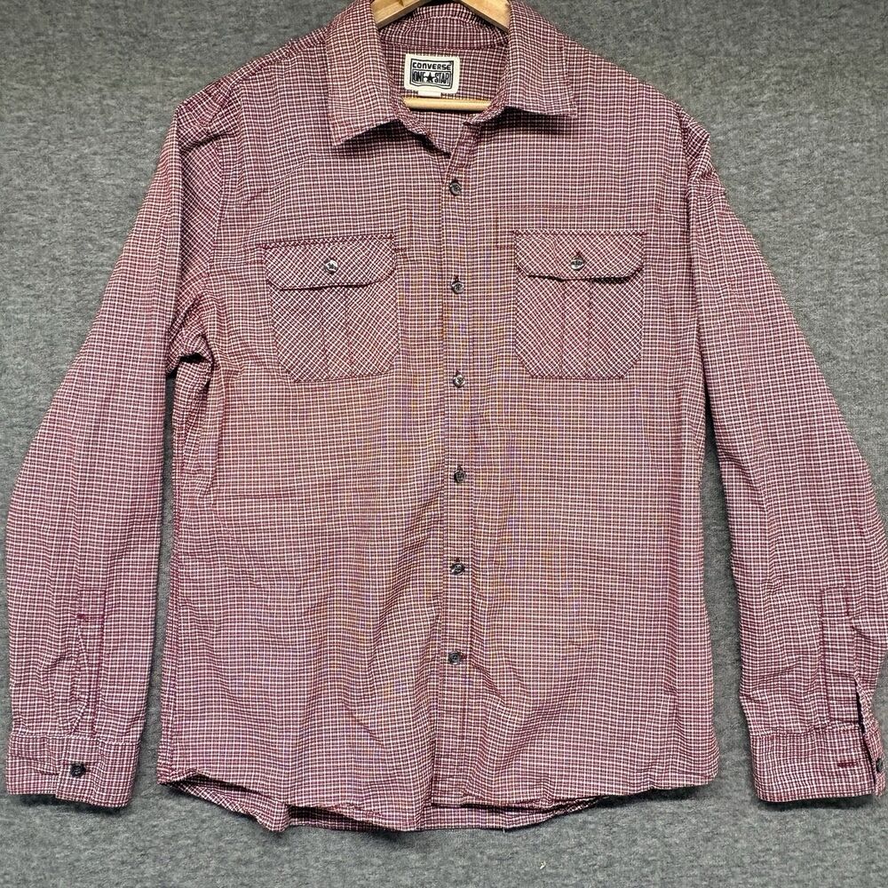 Converse One Star check Button Up Shirt Mens Large Red